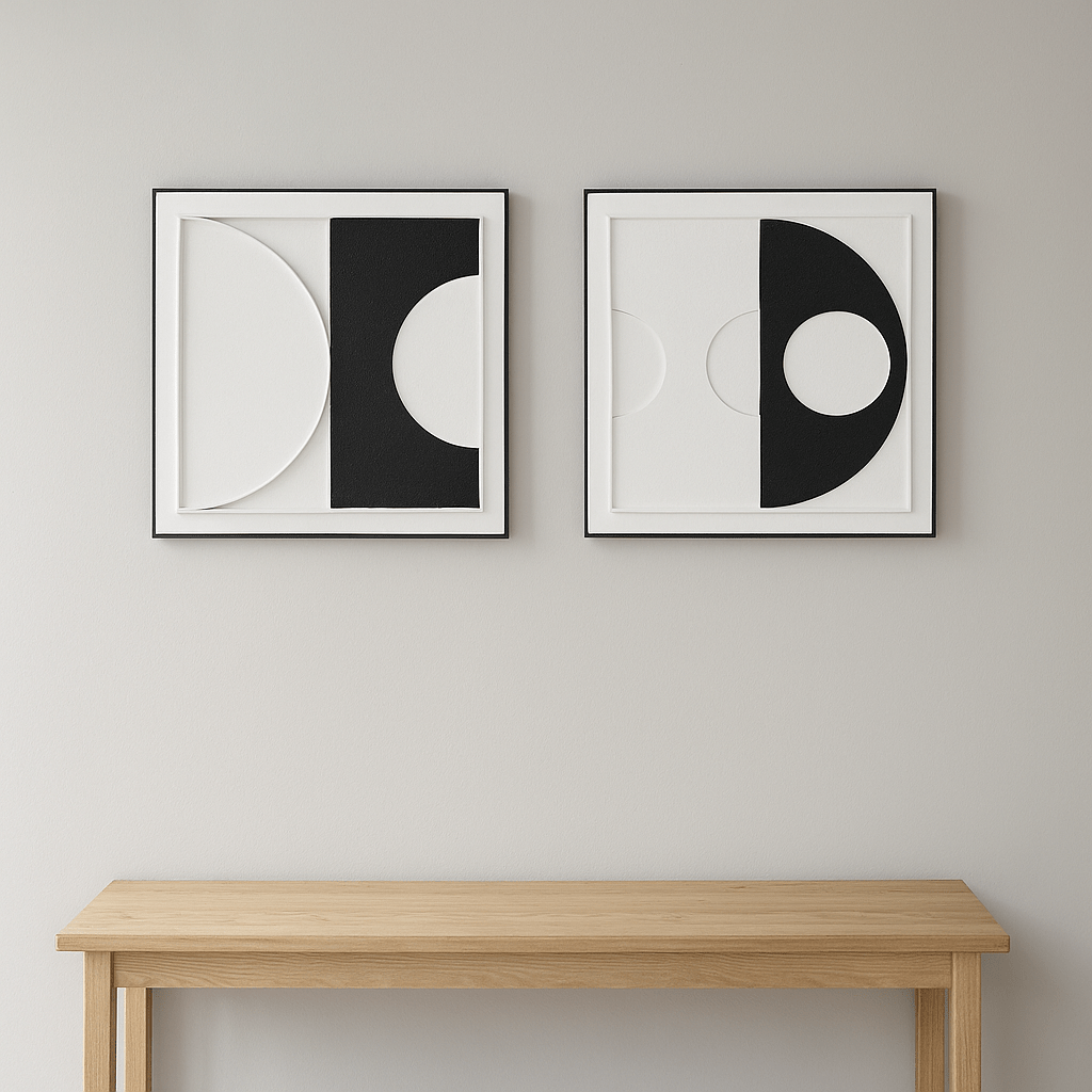 S/2 Black & White Framed Abstract Wall Art - LUXONAS