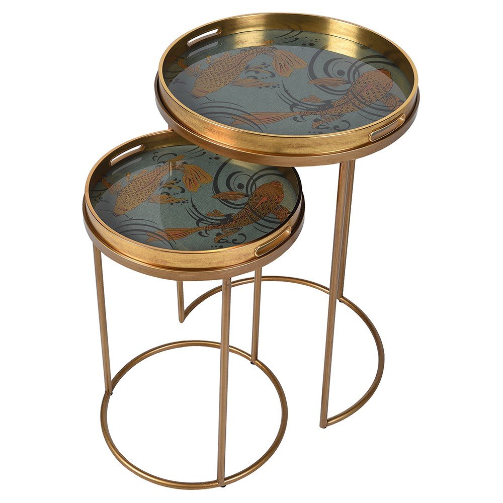 S/2 Golden Koi Tray Tables - LUXONAS