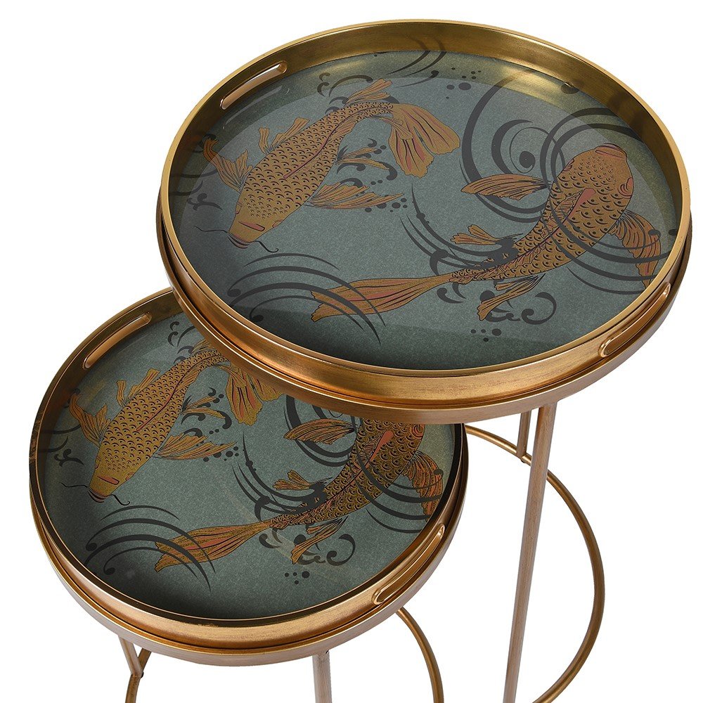 S/2 Golden Koi Tray Tables - LUXONAS