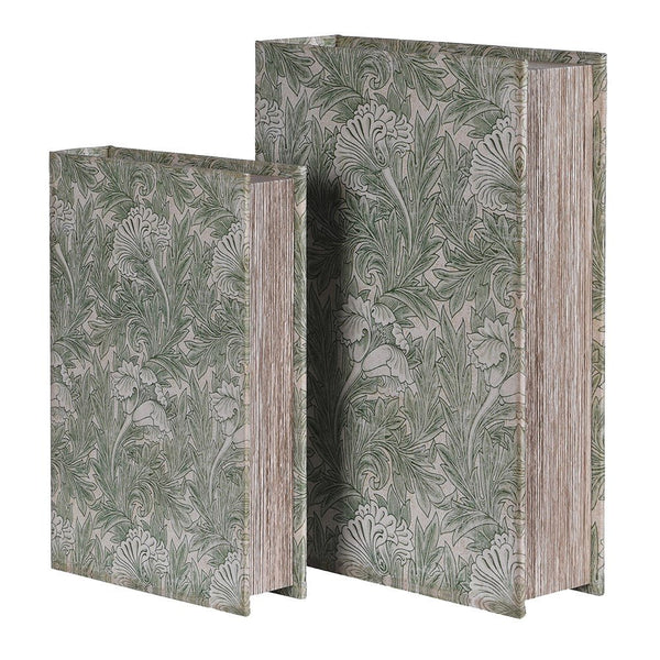 S/2 Green Floral Decorative Books