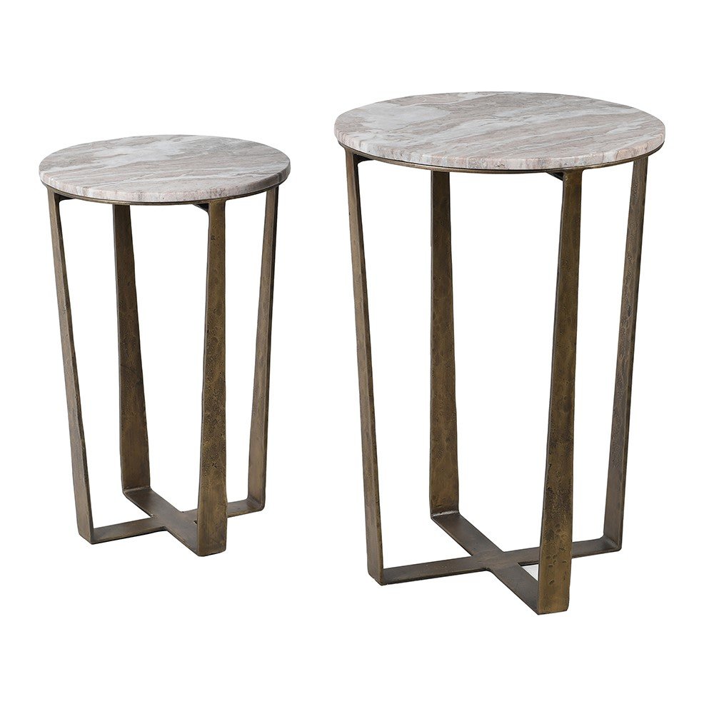 Set of 2 Elegant Marble Top Side Tables