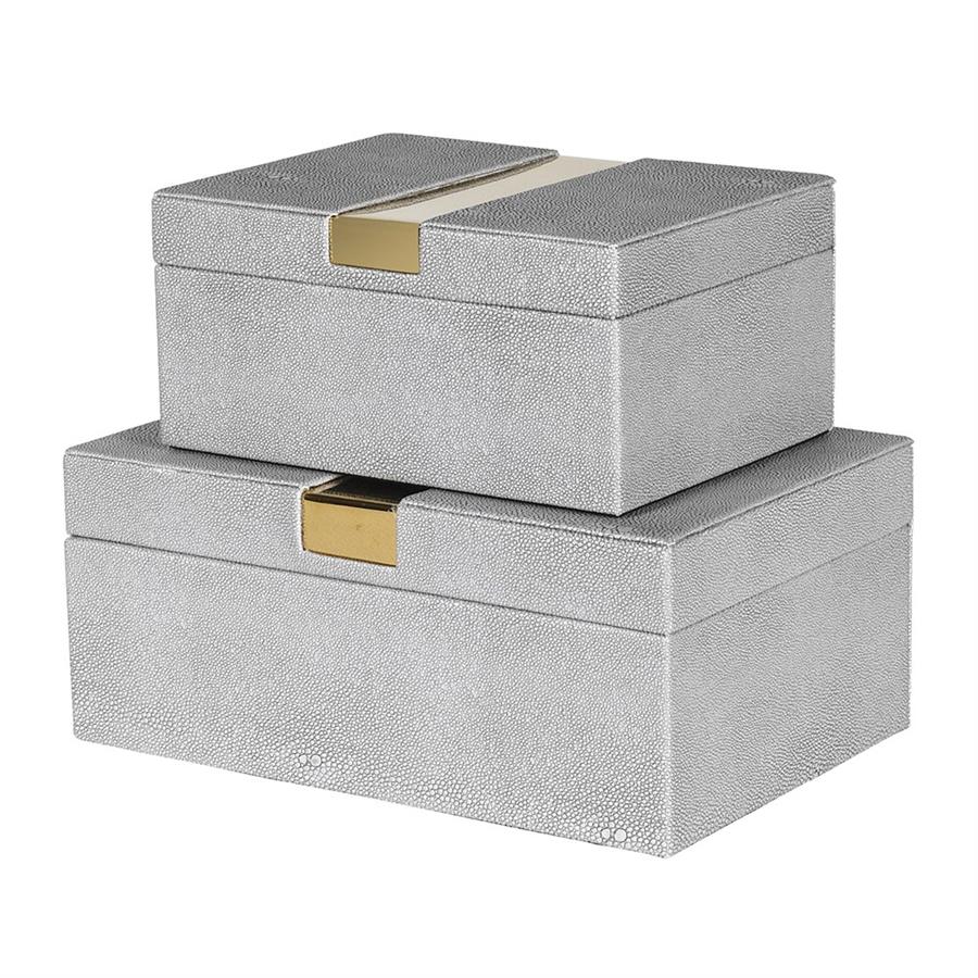 S/2 Shagreen Gold Storage Boxes with Gold Trim - LUXONAS