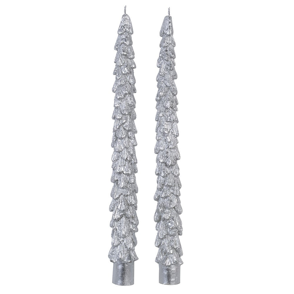 S/2 Silver Christmas Tree Candles - LUXONAS