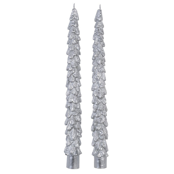 S/2 Silver Christmas Tree Candles