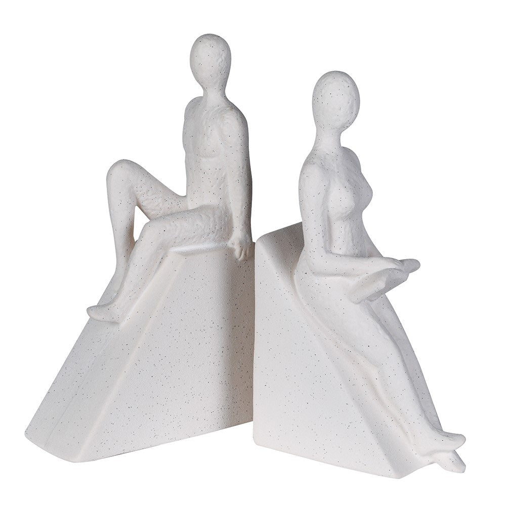 S/2 Sitting Figure Bookends - Elegant Ceramic Design