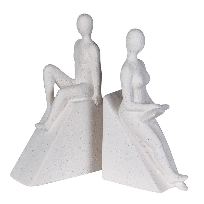 S/2 Sitting Figure Bookends - Elegant Ceramic Design