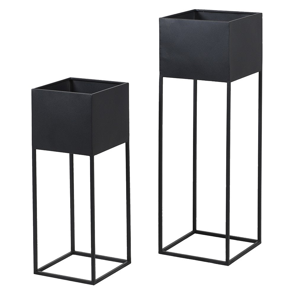 Set of 2 Modern Square Planters with Metal Stand