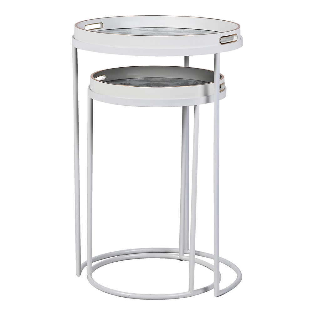 S/2 White & Blue Landscape Tray Tables - LUXONAS