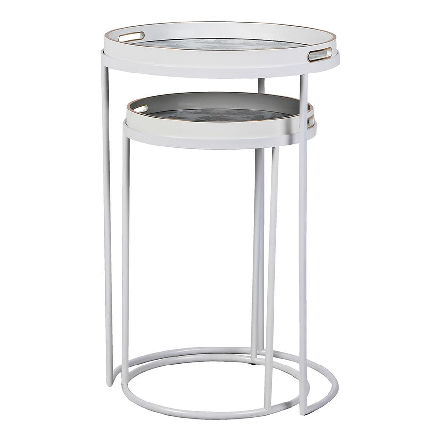 S/2 White & Blue Landscape Tray Tables