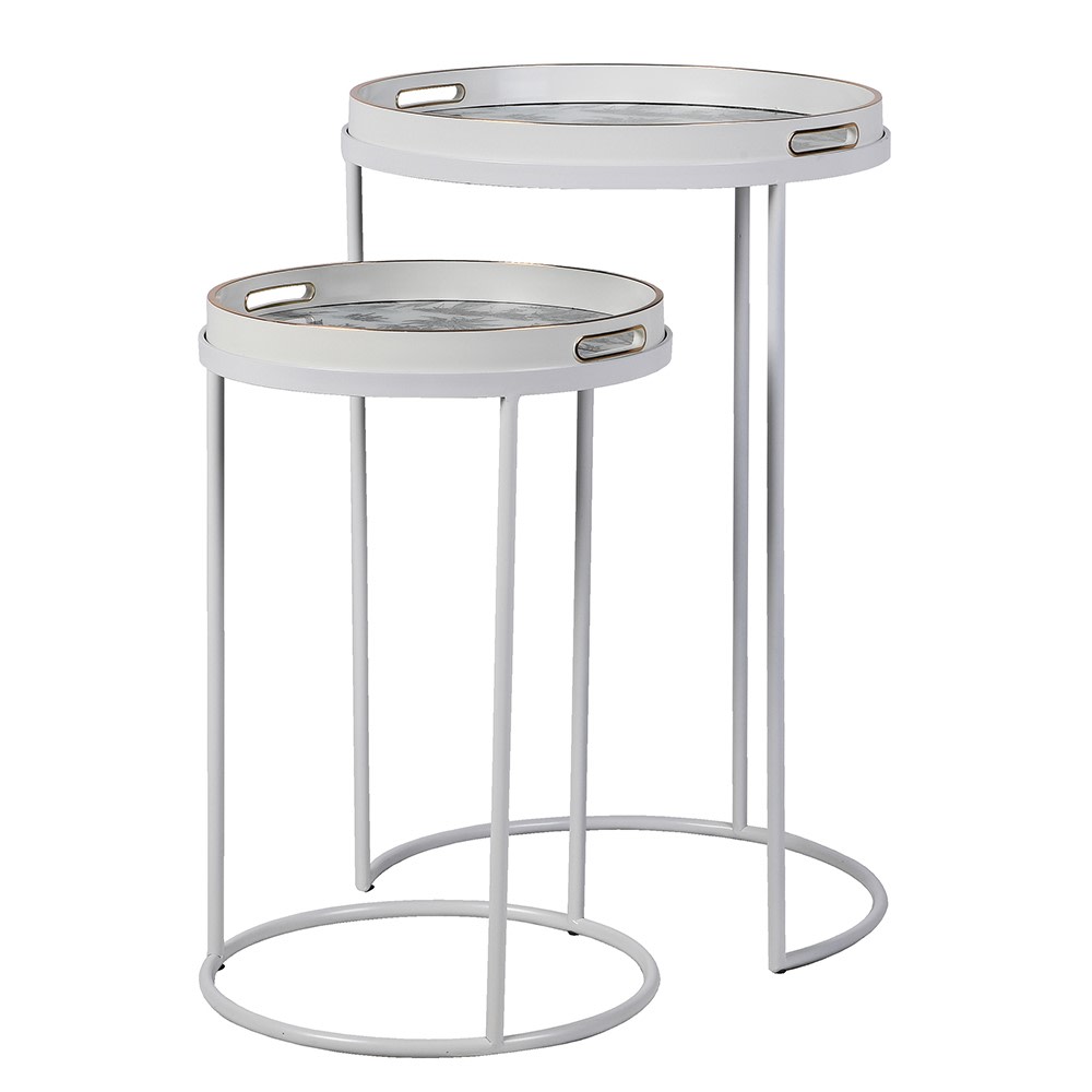 S/2 White & Blue Landscape Tray Tables - LUXONAS