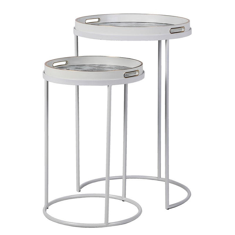 S/2 White & Blue Landscape Tray Tables