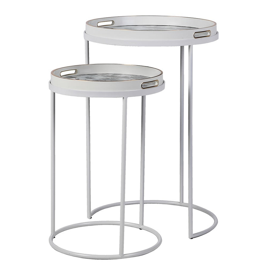 S/2 White & Blue Landscape Tray Tables