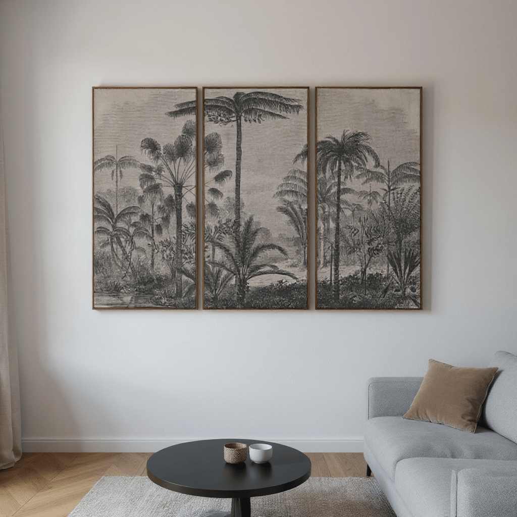 S/3 Jute Palms Pictures - Hand - Painted Wall Art Set - LUXONAS