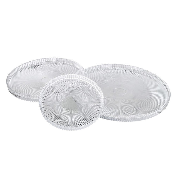 S/3 Ribbed Candle Plates - Elegant Decorative Glass