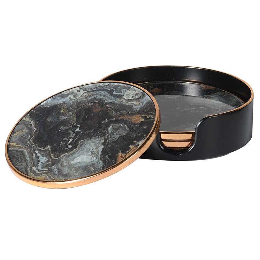 S/4 Black Marble Effect Coasters - LUXONAS
