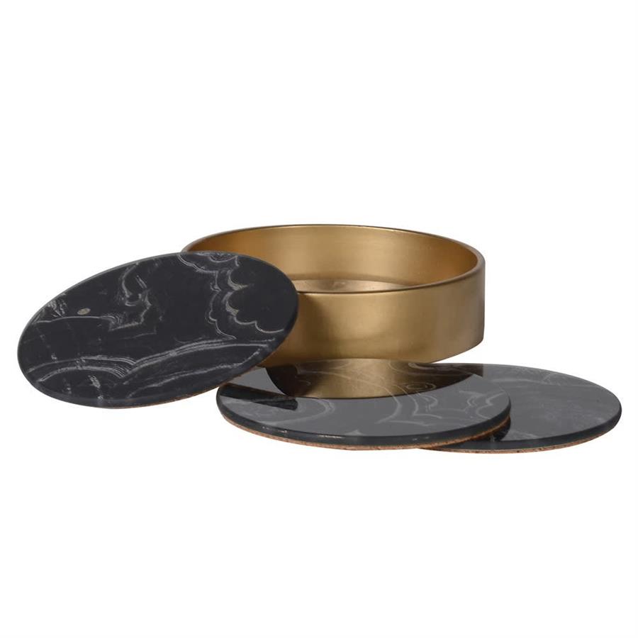 Black Marble Effect Glass Coasters - Set of 4