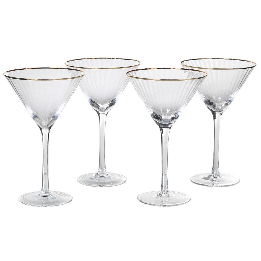 S/4 Gold Edge Ribbed Martini Glasses - LUXONAS