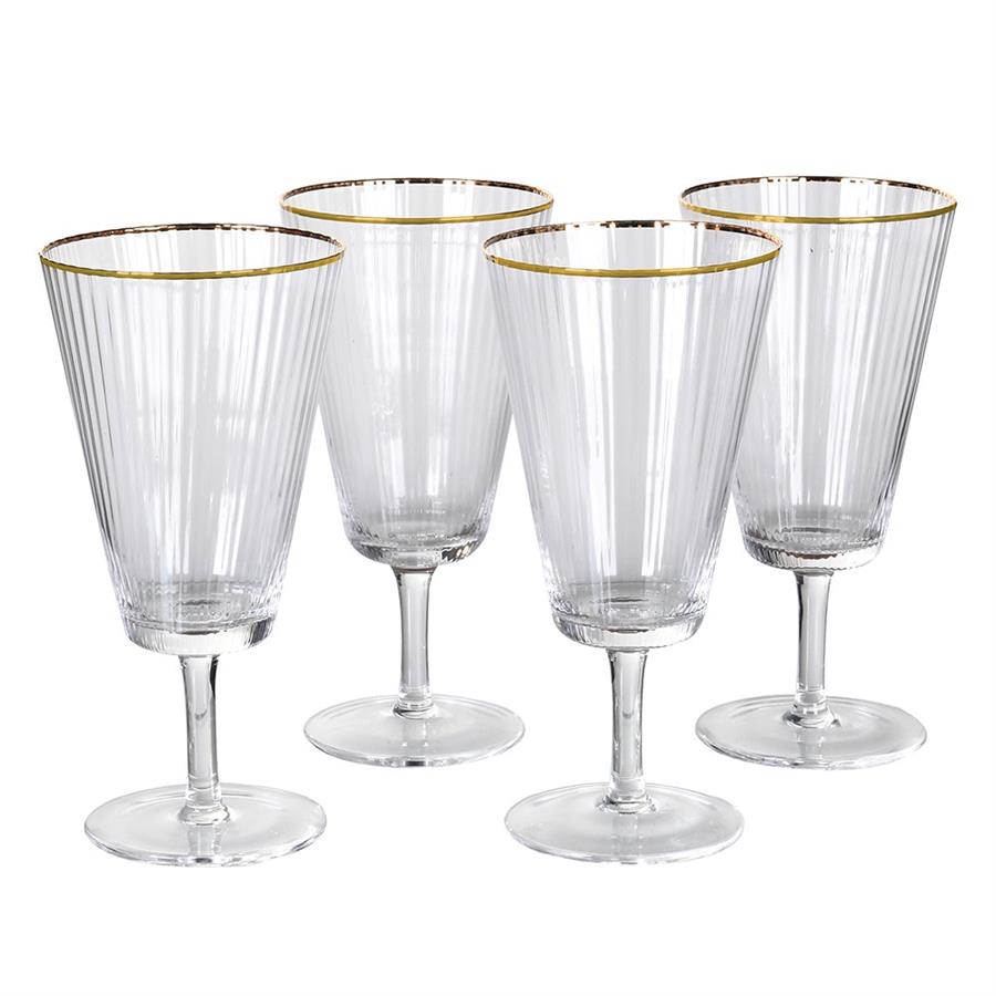 Gold Edge Ribbed Red Wine Glasses - Set of 4