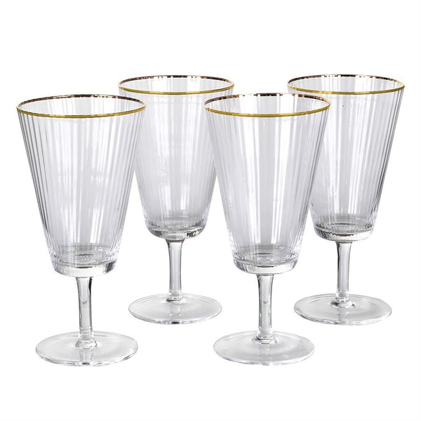Gold Edge Ribbed Red Wine Glasses - Set of 4