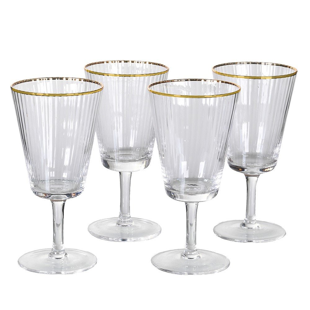 Gold Edge Ribbed White Wine Glasses - Set of 4