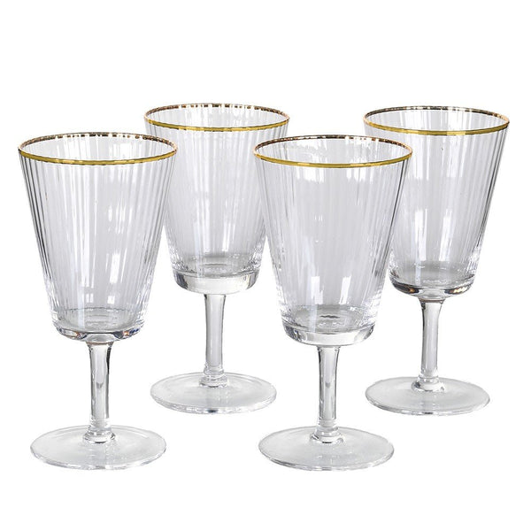 Gold Edge Ribbed White Wine Glasses - Set of 4