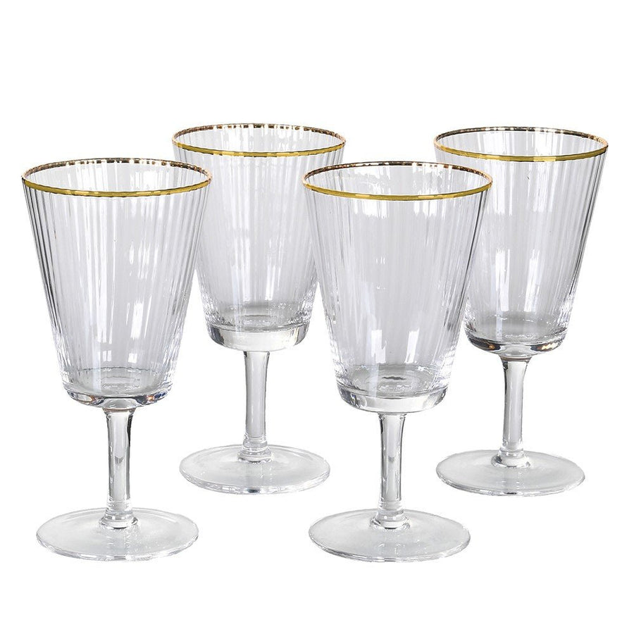 Gold Edge Ribbed White Wine Glasses - Set of 4