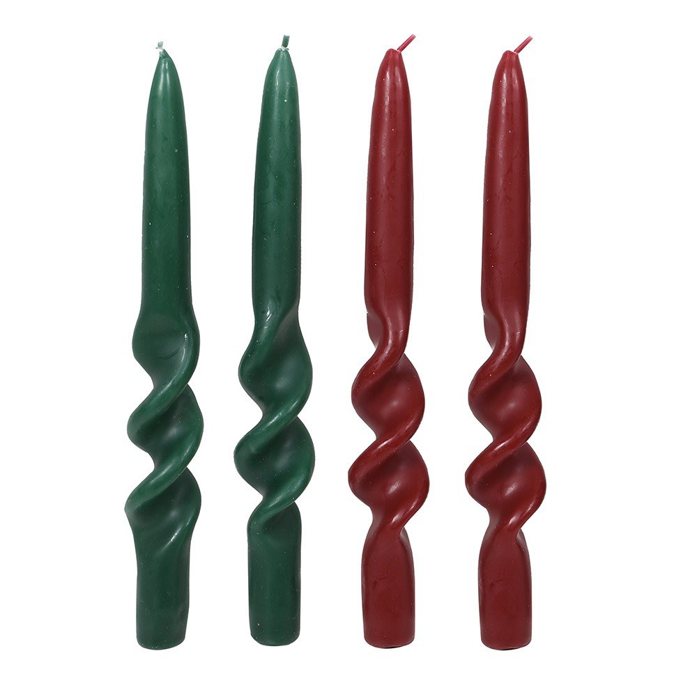 S/4 Twisted Red & Green Dinner Candles
