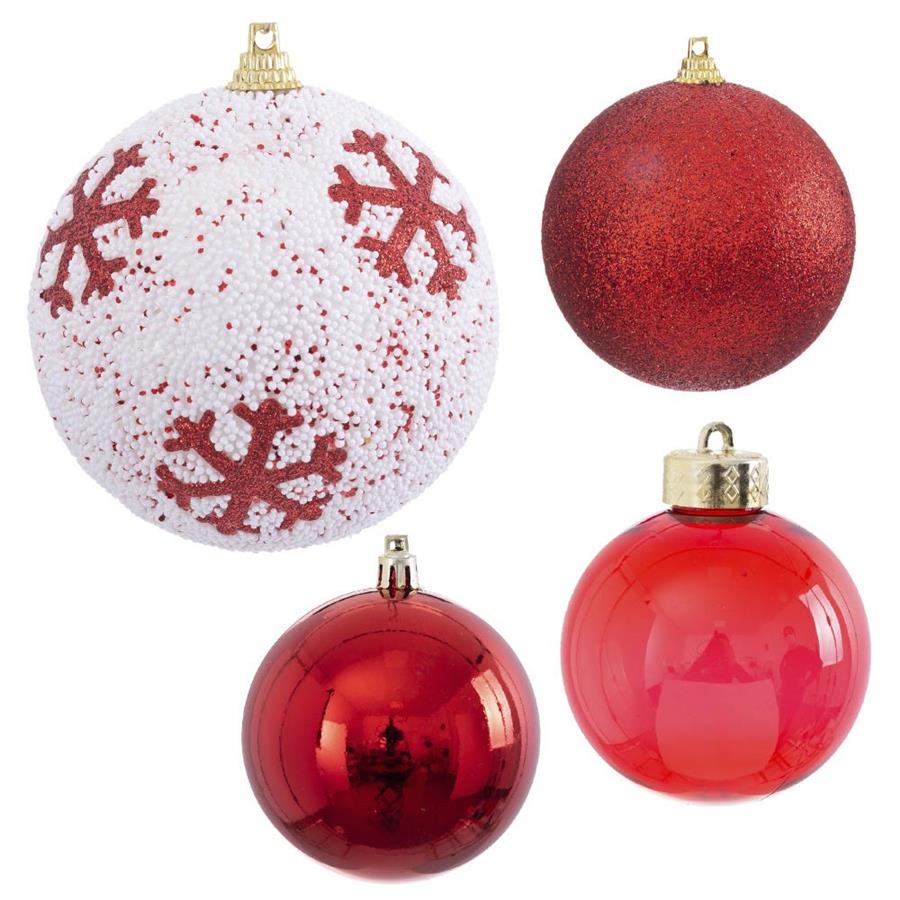 S/4 Red & White Hanging Baubles - LUXONAS