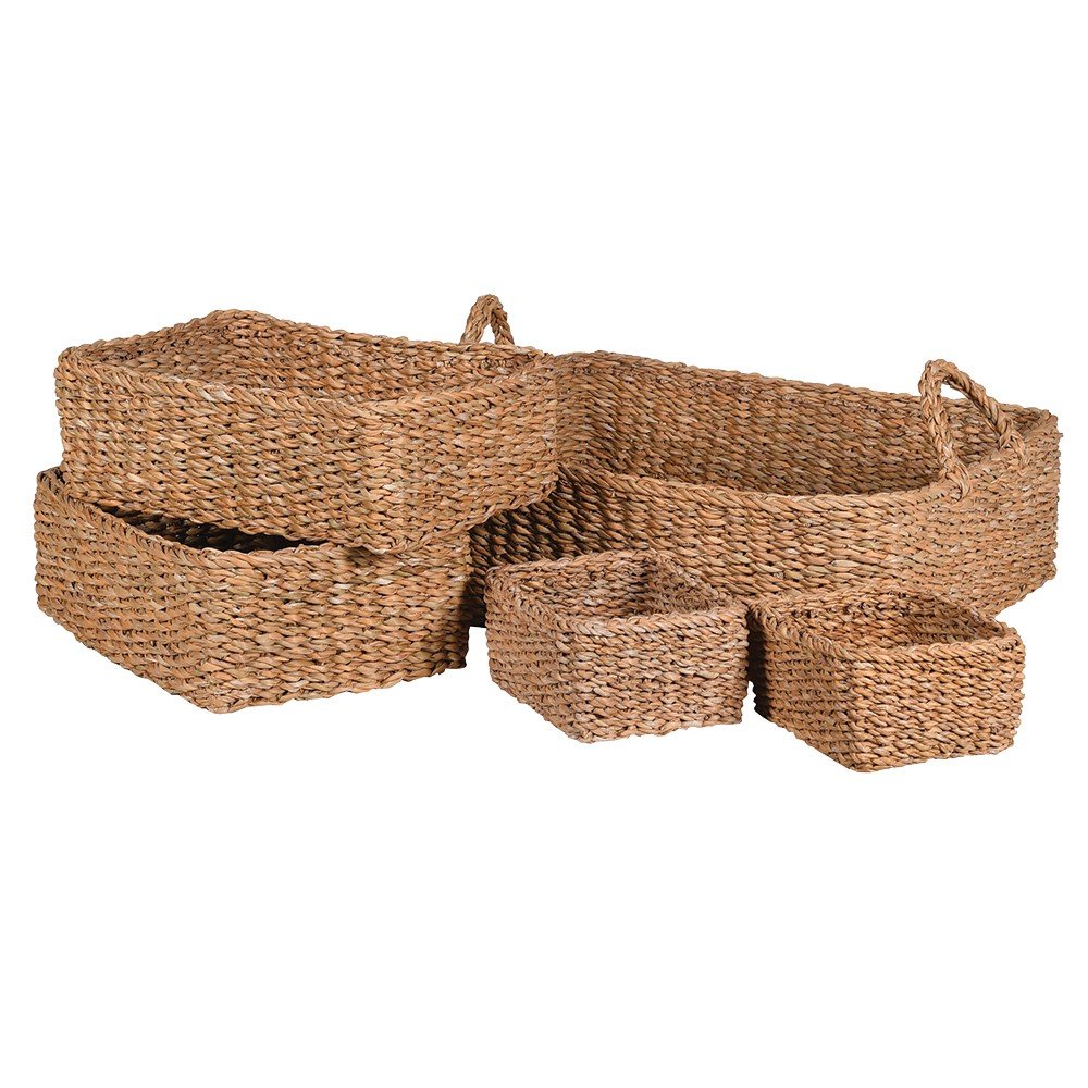 S/5 Multisize Woven Seagrass Trays - LUXONAS
