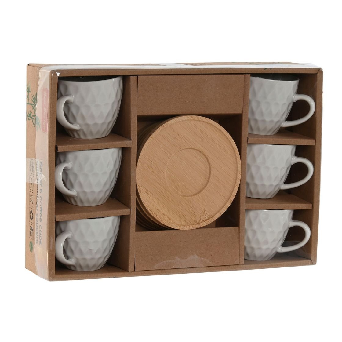S/6 BeeHive Coffee Cups on Wooden Saucer - LUXONAS