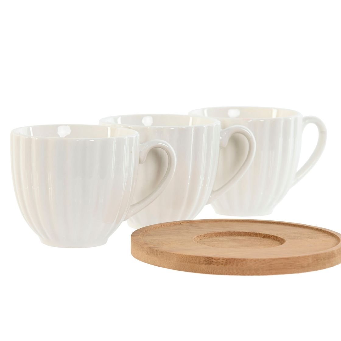 S/6 Stripped Coffee Cups on Wooden Saucer - LUXONAS