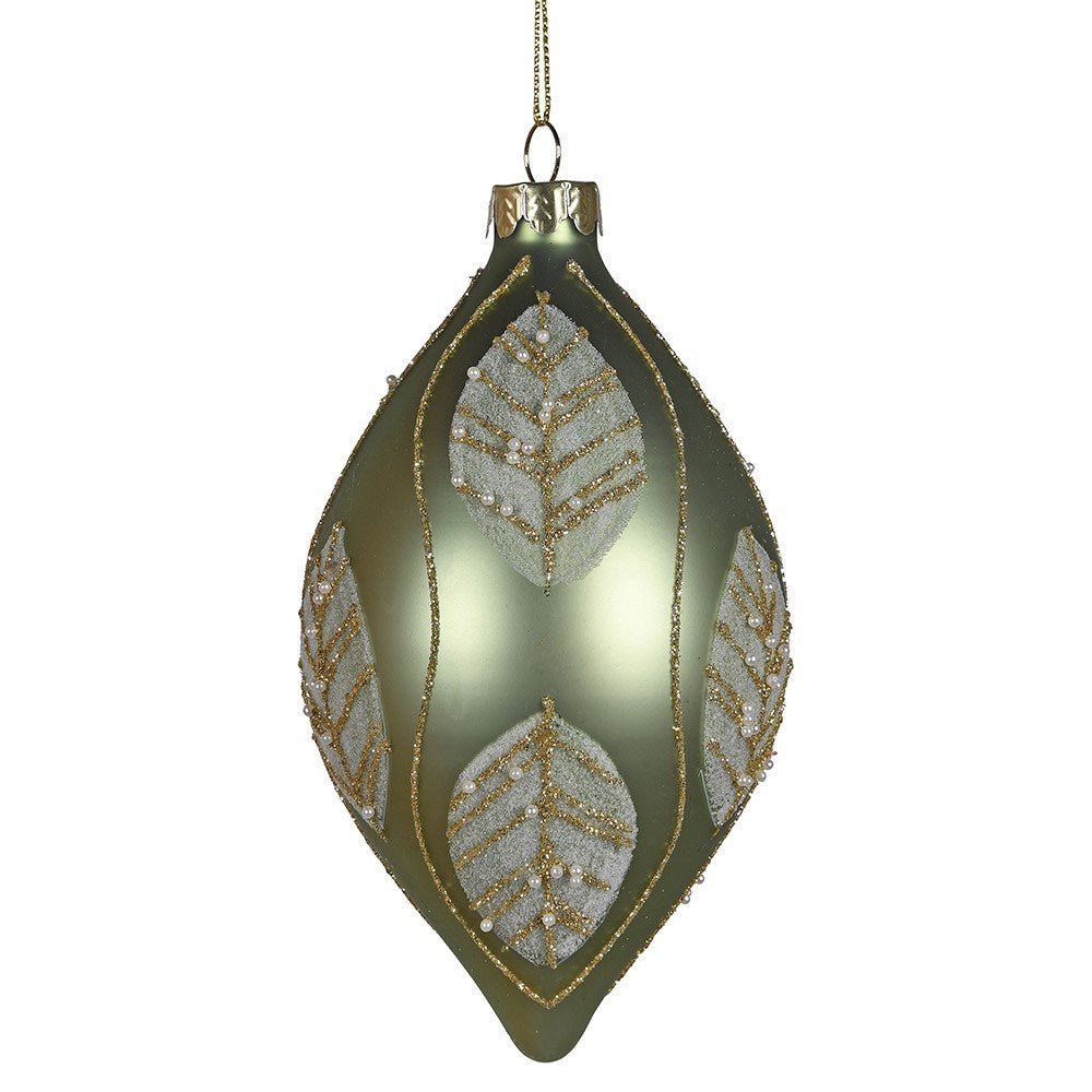 Sage Glitter Leaf Finial - Elegant Glass Décor - LUXONAS