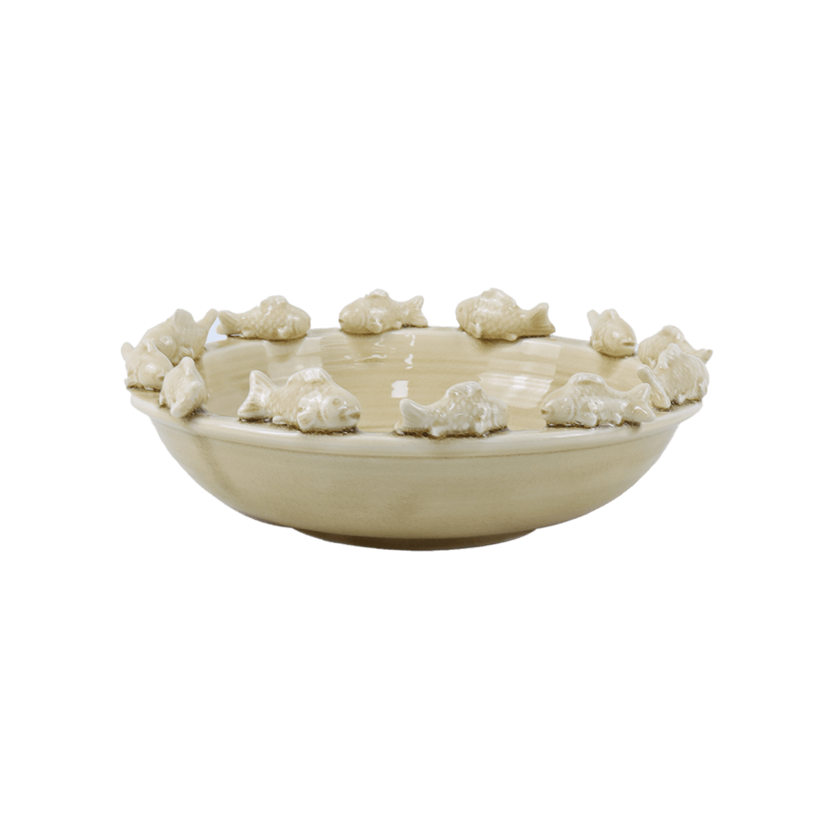 Sand-Colored Ceramic Fish Centerpiece Bowl
