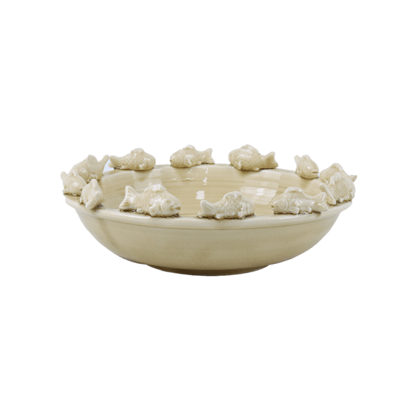 Sand-Colored Ceramic Fish Centerpiece Bowl