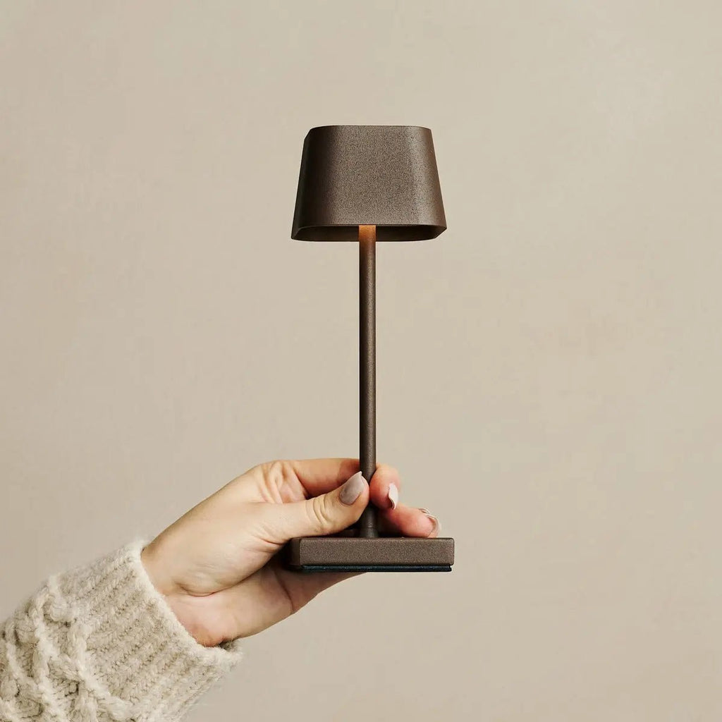Sarphati Mini Mocha Brown Cordless Table Lamp | Rechargeable via Charging Station & 3 Light Modes - LUXONAS HOME