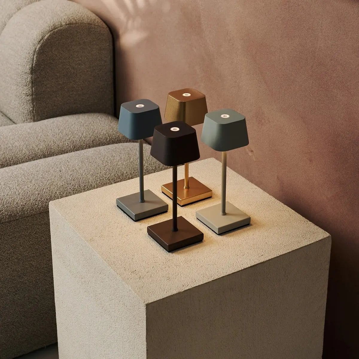 Sarphati Mini Mocha Brown Cordless Table Lamp | Rechargeable via Charging Station & 3 Light Modes - LUXONAS HOME