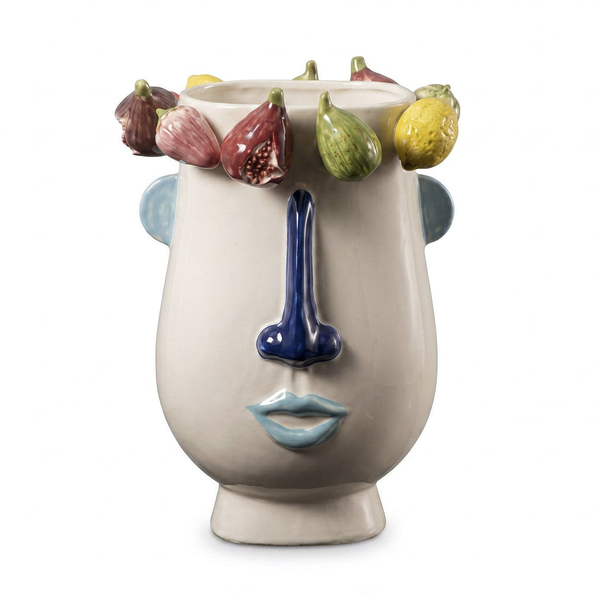 Sculpted Face Ceramic Vase, White