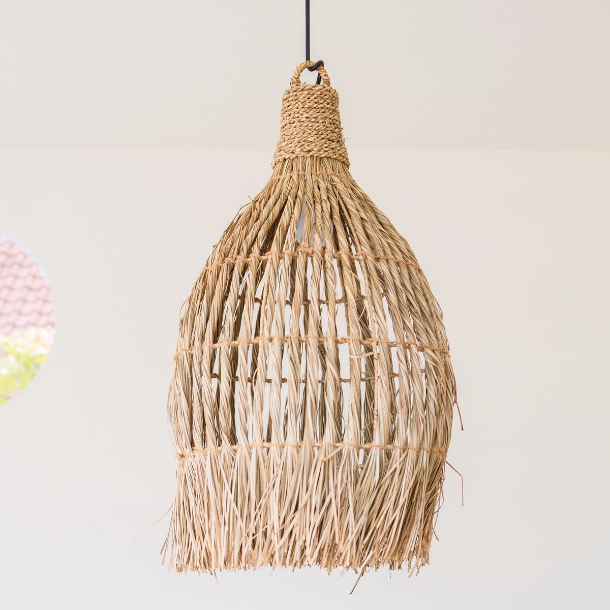 Seagrass Ceiling Light – Boho Lampshade Pendant Light – Natural Hanging Lamp – Large Funnel - Shaped Seagrass Lampshade LAMPUNG (Ø 40 cm) - LUXONAS HOME