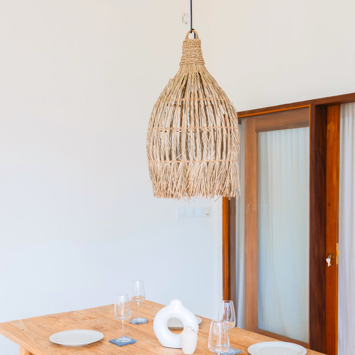 Seagrass Ceiling Light – Boho Lampshade Pendant Light – Natural Hanging Lamp – Large Funnel - Shaped Seagrass Lampshade LAMPUNG (Ø 40 cm) - LUXONAS HOME