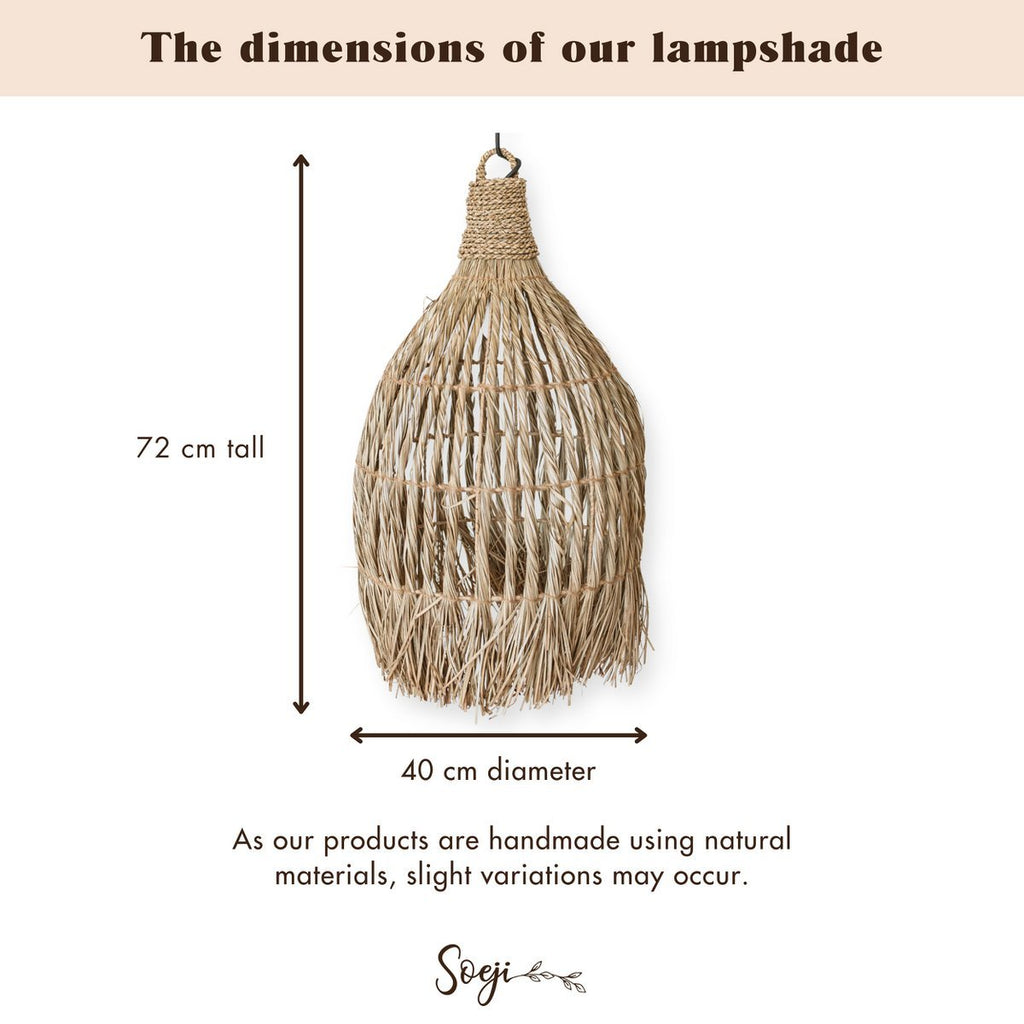 Seagrass Ceiling Light – Boho Lampshade Pendant Light – Natural Hanging Lamp – Large Funnel - Shaped Seagrass Lampshade LAMPUNG (Ø 40 cm) - LUXONAS HOME