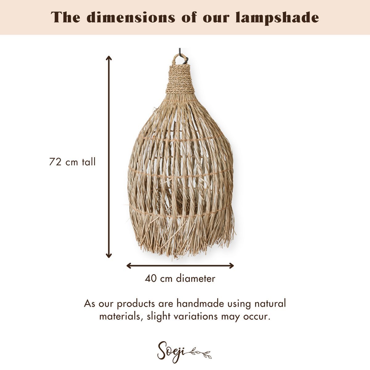 Seagrass Ceiling Light – Boho Lampshade Pendant Light – Natural Hanging Lamp – Large Funnel - Shaped Seagrass Lampshade LAMPUNG (Ø 40 cm) - LUXONAS HOME