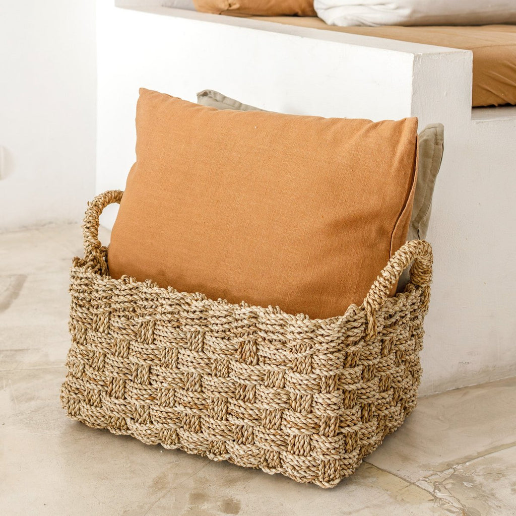 Seagrass Woven Basket BATIK (3 sizes) Rectangular Storage Basket for Shelves or Laundry - LUXONAS HOME