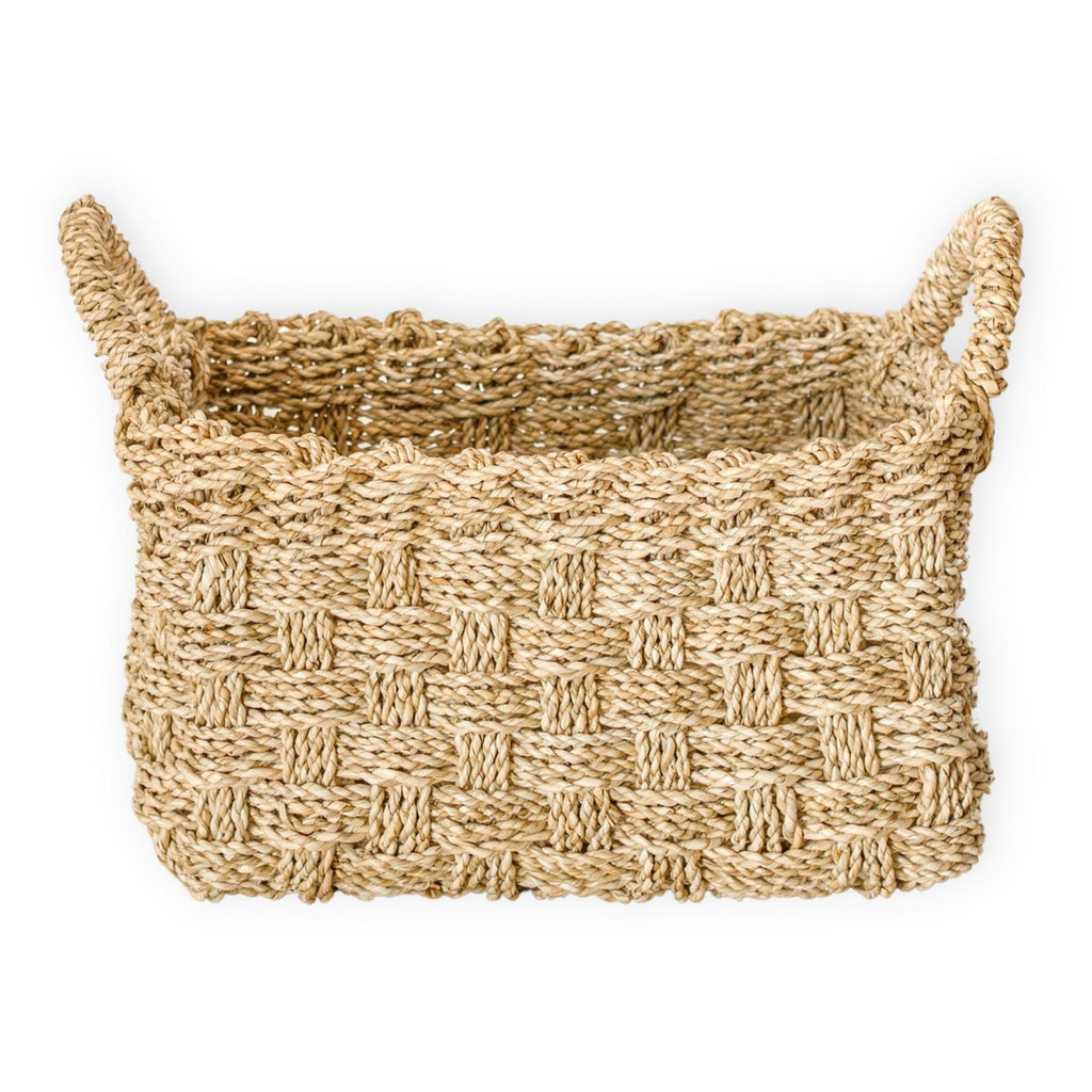 Seagrass Woven Basket BATIK (3 sizes) Rectangular Storage Basket for Shelves or Laundry - LUXONAS HOME