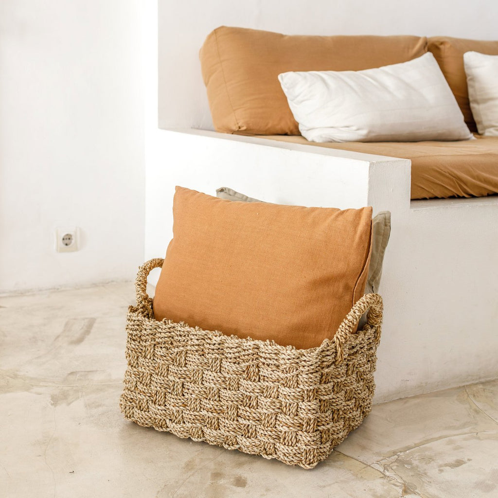 Seagrass Woven Basket BATIK (3 sizes) Rectangular Storage Basket for Shelves or Laundry - LUXONAS HOME