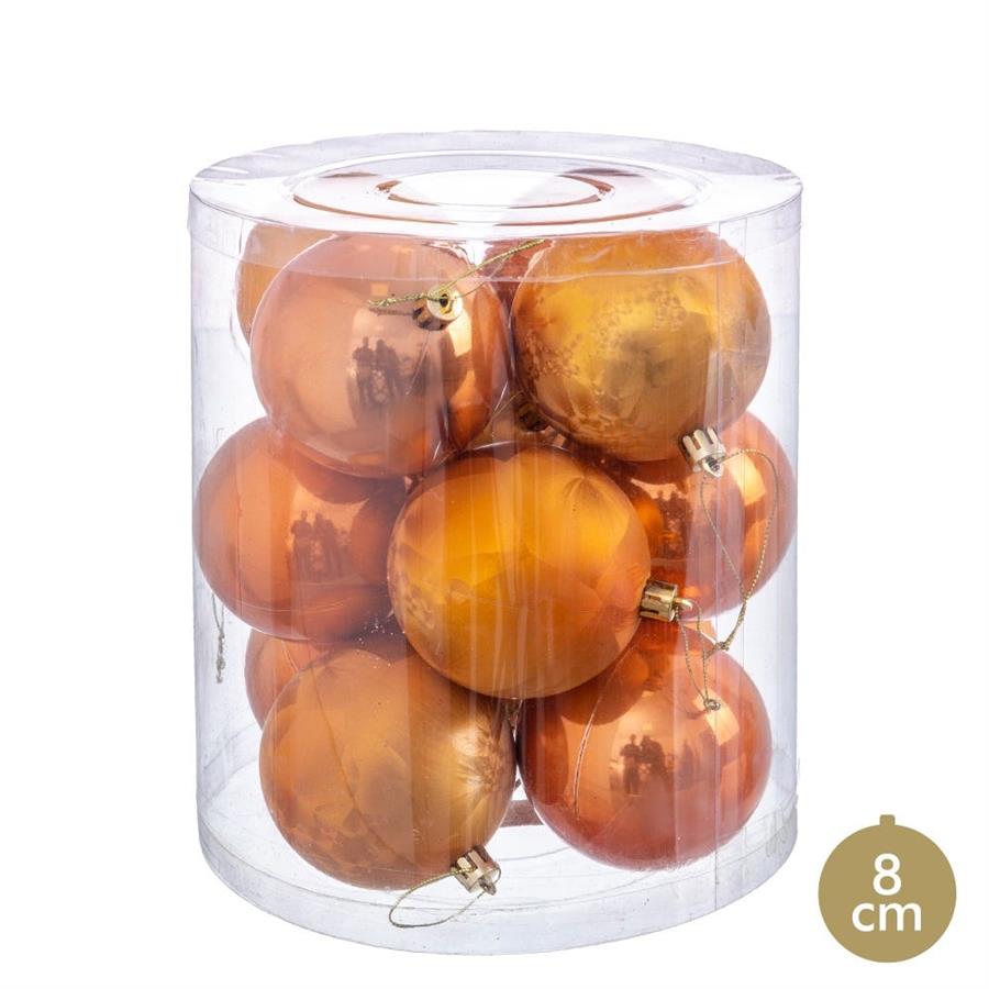 Set of 12 Hanging Gold Baubles 8cm - LUXONAS