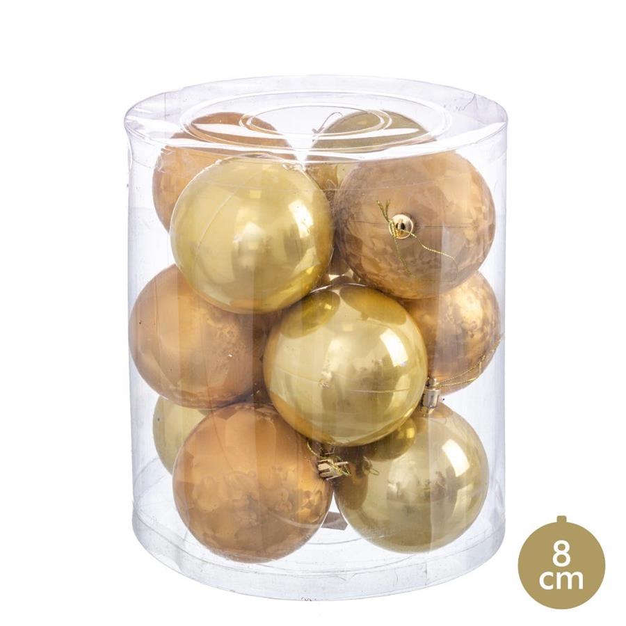 Set of 12 Hanging Gold Baubles 8cm - LUXONAS
