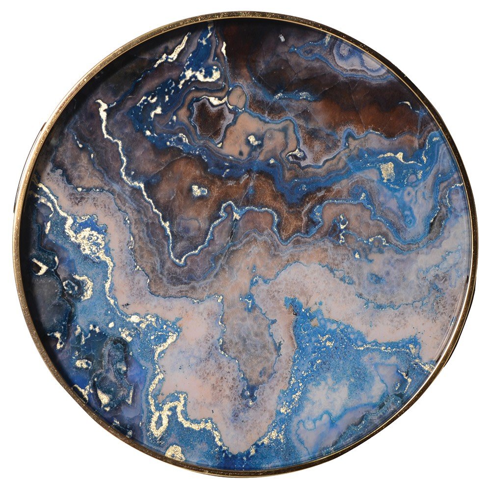 Set of 2 Blue Marble Effect Tray Tables - LUXONAS