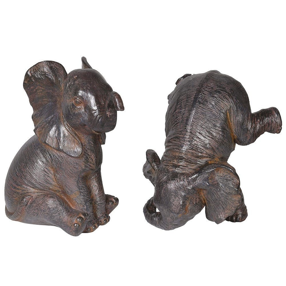 Set of 2 Decorative Playing Elephant Figurines