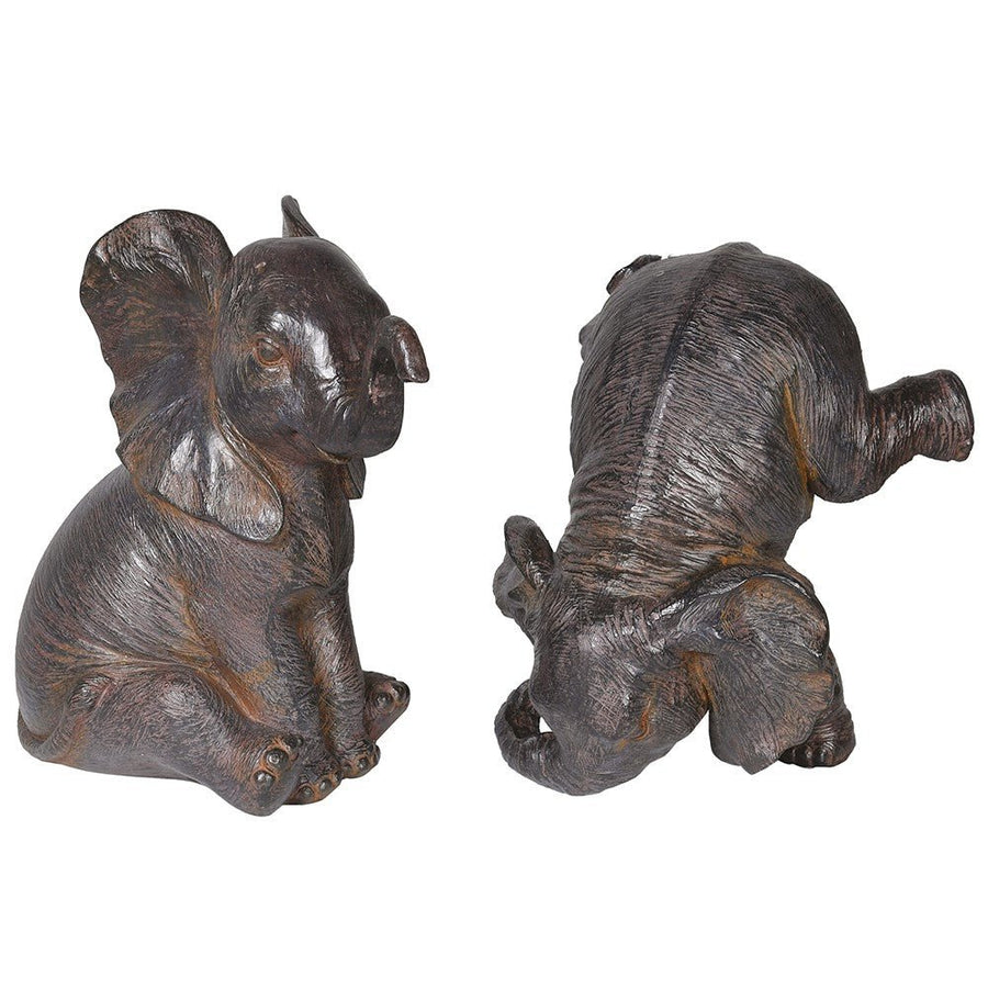 Set of 2 Decorative Playing Elephant Figurines