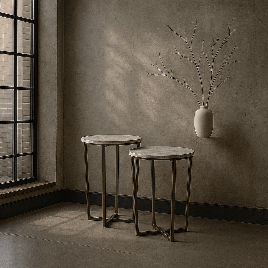 Set of 2 Elegant Marble Top Side Tables